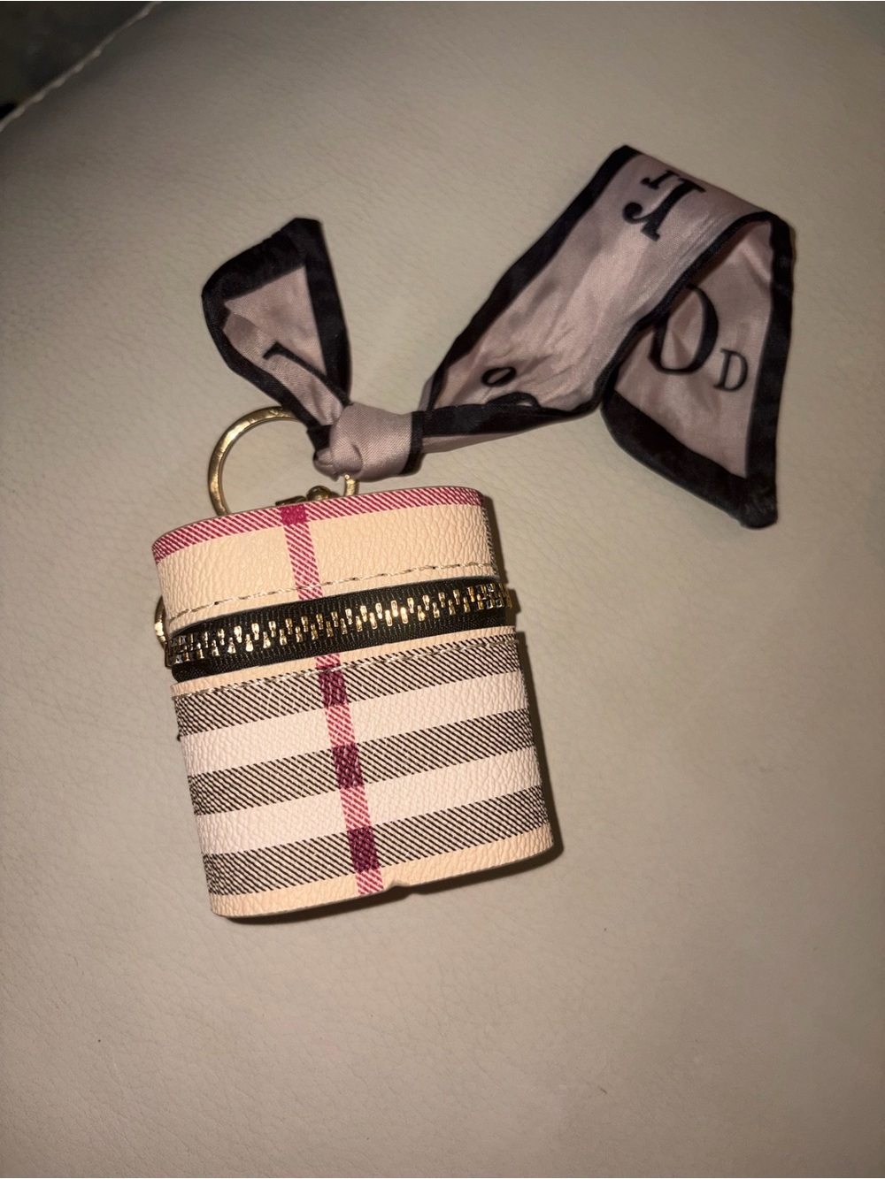 Plaid AirPods Case Keychain with Ribbon Accent